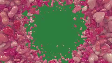 A green screen with white background and pink hearts on it lots of floating in Video stock 335130154