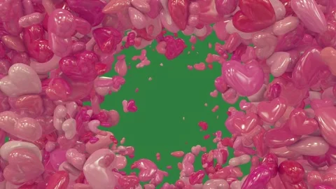 A green screen with white background and pink hearts falling down lots of on Vídeo Stock 335130164