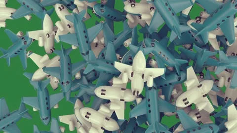 A green screen with white background and blue plane flying through bunch of 스톡 동영상 335977756