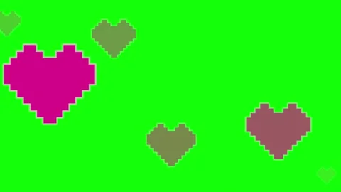 A green screen with white background and pixeled heart on red hearts it Video stock 345497269