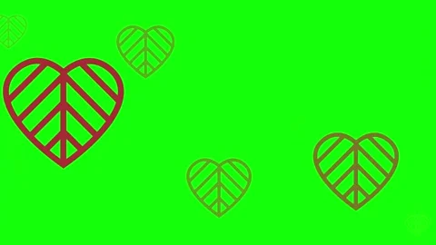 A green screen with white background and red heart on two hearts peace sign it Stock Footage 346144287