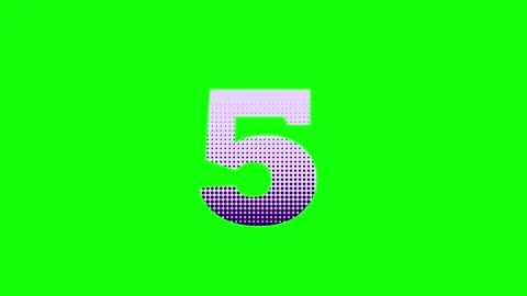 A green screen with white background and number 5 on five animated chromakey Video stock 346144348