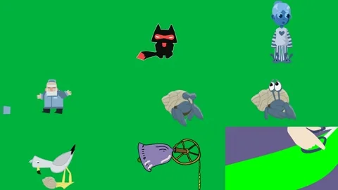 Green screen white background black cat it cartoon character blue hair. Stock Footage 310562965