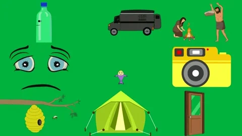 Green screen white background black van man woman sitting around campfire. Stock Footage 310563209