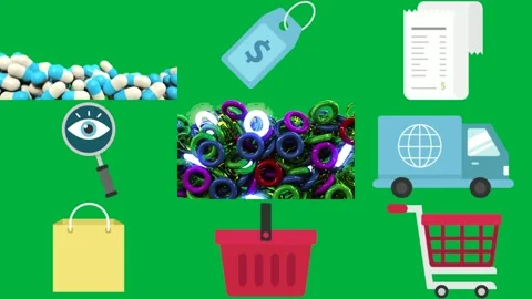 Green screen white background blue pills illustration water bottle piece. Stock Footage 310562835