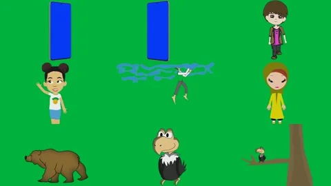 Green screen white background boy purple shirt jeans standing girl blue. Stock Footage 310563367