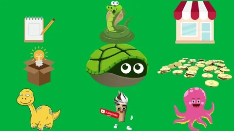 Green screen white background cartoon snake tongue sticking out turtle two. Stock Footage 310562829