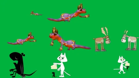 Green screen white background cartoon dinosaur moose standing next each. Stock Footage 310563131