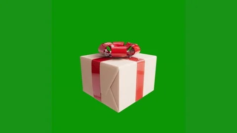 Green screen white background cube red cross gift box bow ribbon animated Stock Footage 314064986