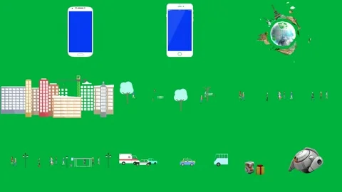 Green screen white background earth middle phone it blue hand pointing at. Stock Footage 310563317