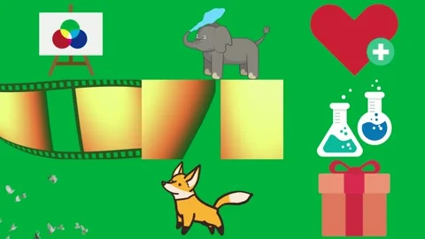 Green screen white background elephant standing cartoon fox painting ease. Stock Footage 310562905