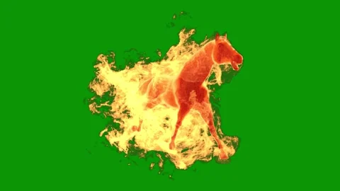 Green screen white background horse running fire is burning animated chromakey Video stock 314065143