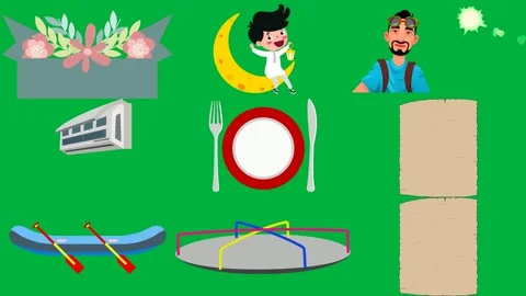 Green screen white background illustration girl sitting moon man beard. Stock Footage 310563226
