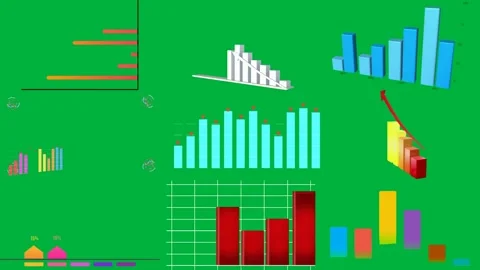 Green screen white background line middle bar chart red arrow grid pattern. Stock Footage 310563287
