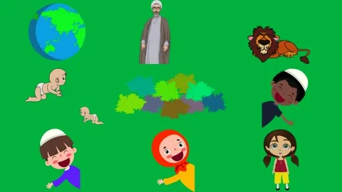 Green screen white background man beard turbal stands front cartoon lion. Stock Footage 310563257
