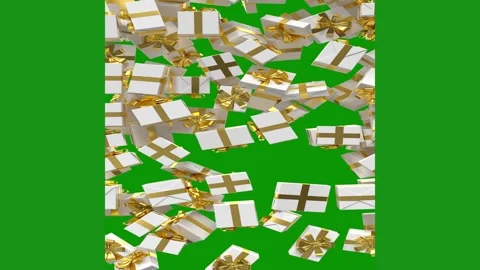 Green screen white background man suit tie gold silver gift boxes bunch pile Stock Footage 314064913