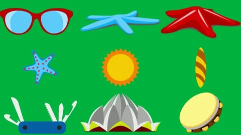 Green screen white background pair red sunglasses image airplane starfish. Stock Footage 310563285