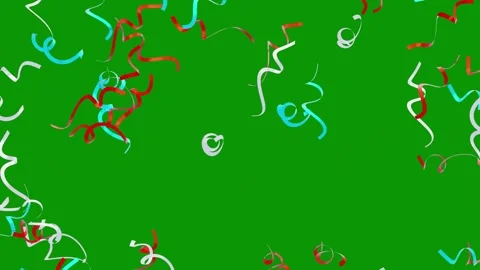 Green screen white background red, blue streams bunch streamers white, animated Stock Footage 314065106