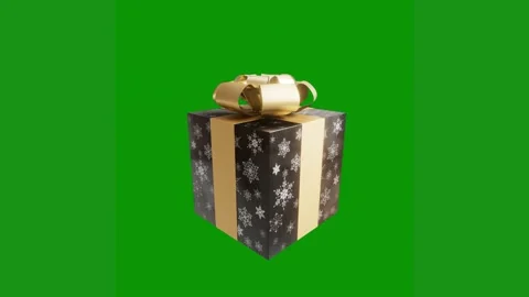 Green screen white background small object middle black gold gift box bow Stock Footage 314064985
