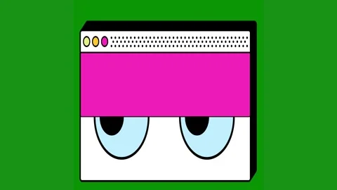 Green screen white background square computer cassette eyes washing machine pink Stock Footage 314064586