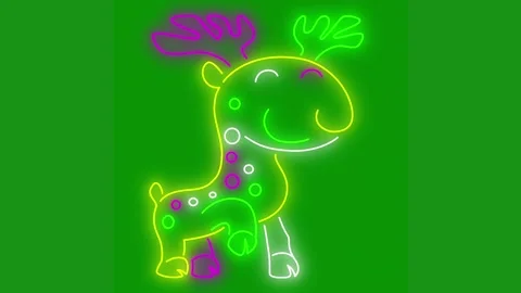 Green screen white background yellow light neon sign deer drawing animated Stock Footage 314064932