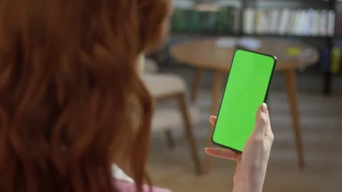Green Screen Without Touching or Swipe. Point of View of Young Woman at Home on Stock Footage 171947462