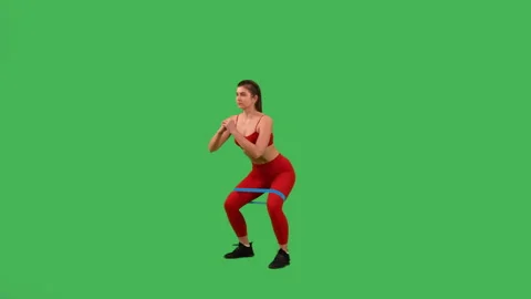 Green screen woman do workout with stretch band Stock Footage 232284414