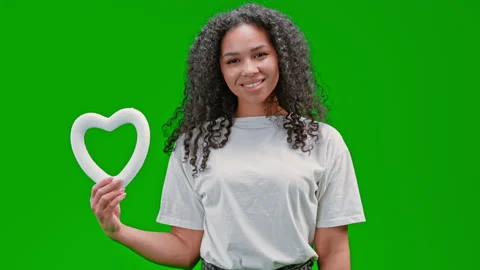 Green Screen young lady shows love symbol Stock Footage 191905612