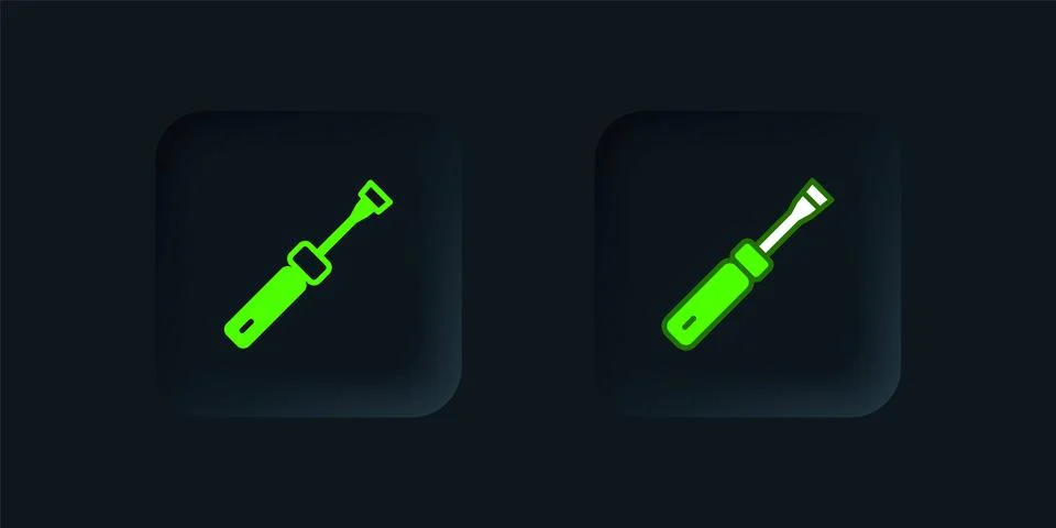 Green Screwdriver icon isolated on black background. Service tool symbol. B.. Stock Illustration