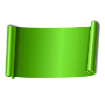Green scroll isolated on white background. Paper roll banner 3D. Ribbon desig Stock Illustration