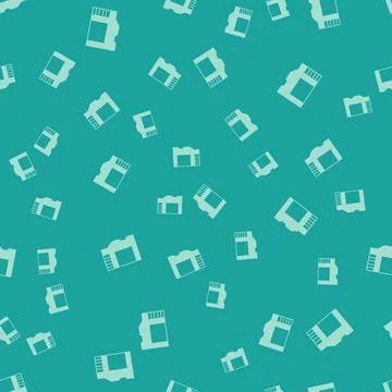 Green SD card icon isolated seamless pattern on green background. Memory card Illustrazione stock