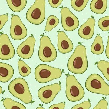 Green Seamless Background with Avocado Stock Illustration
