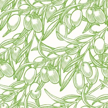Green seamless background with olives Stock Illustration