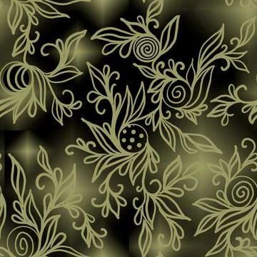 Green seamless pattern on black gradient background Stock Illustration