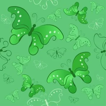 Green Seamless Pattern with Butterflies Stock Illustration