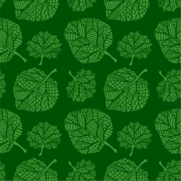 Green seamless pattern with hand drawn leaves Illustrazione stock