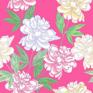 Green Seamless pattern  with peonies . Spring Stock Illustration