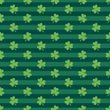Green seamless pattern with stripes and clovers Stock Illustration