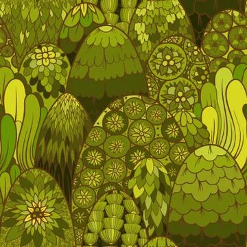 Green seamless pattern with trees and bushes [Converted] Stock Illustration