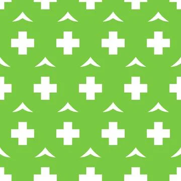 Green seamless pattern with white crosses. Simple fabric ornament decoration  Stock Illustration