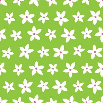 Green seamless pattern with white flowers Stock Illustration