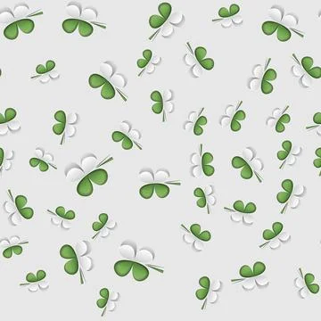 Green seamless pattern with white leaf clover design. Stock Illustration