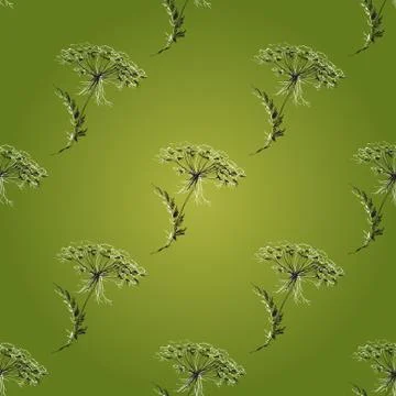 Green Seamless Vintage Pattern with Herbs, flowers and plants. Stock Illustration