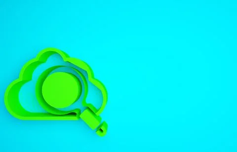 Green Search cloud computing icon isolated on blue background. Magnifying gla 库存插图