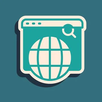 Green Search engine icon isolated on green background. Long shadow style. Vector Illustrazione stock