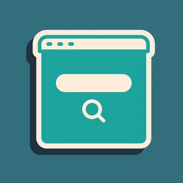Green Search engine icon isolated on green background. Long shadow style. V.. Illustrazione stock
