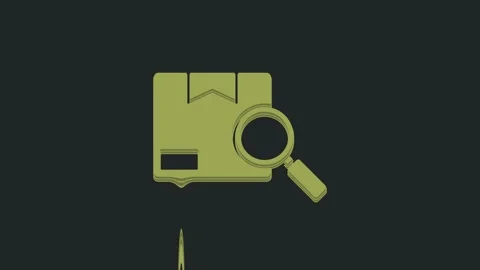 Green Search package icon isolated on black background. Parcel tracking Stock Footage 235423150