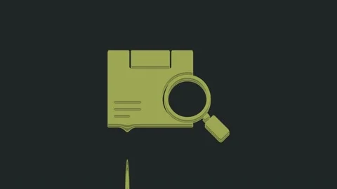 Green Search package icon isolated on black background. Parcel tracking Stock Footage 235446048
