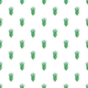 Green seaweed fronds seamless pattern on white background Illustrazione stock