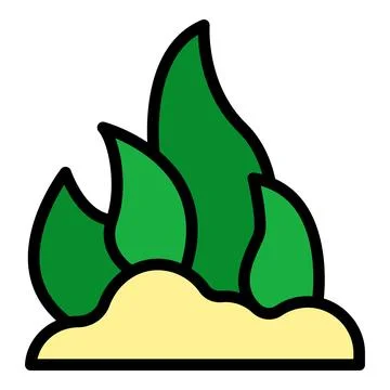 Green seaweed growing from sand patch minimalist icon Stock Illustration